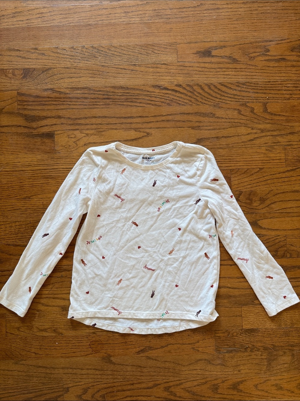 Old Navy Softest Long-Sleeve Tee “dreamer optimist and peace” print size 8